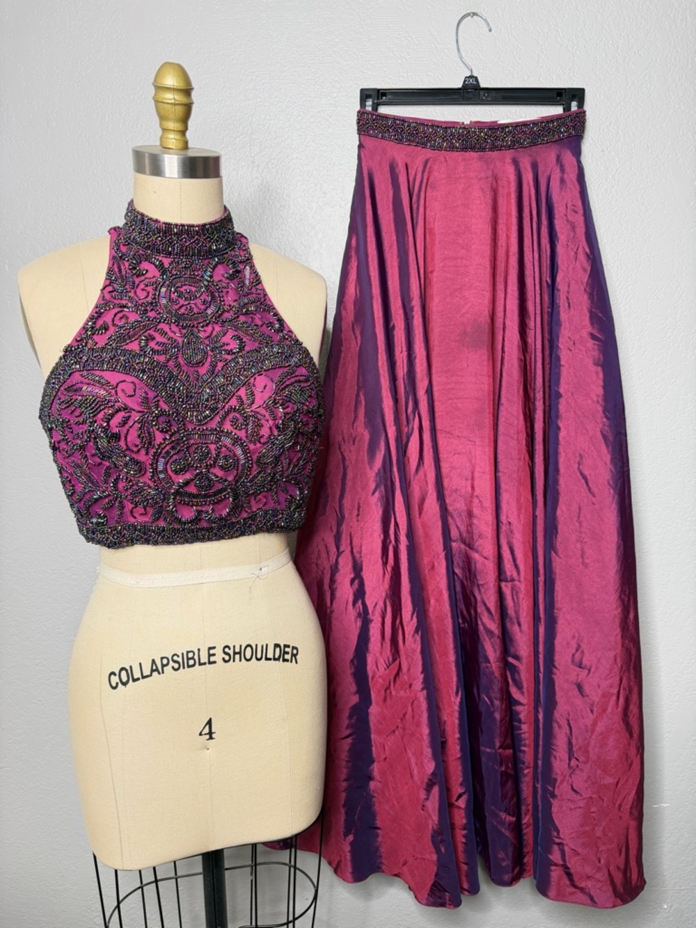 Sherri Hill Halter Beaded Dress Size 2 maroon 2 Piece Pageant Prom Formal Fancy